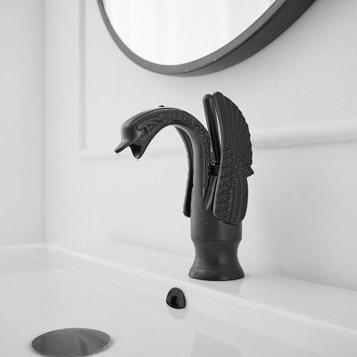 Matte Black Swan Single Hole Bathroom Faucet with Metal Drain