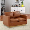 LeisureMod Nervo Mid-Century Modern Upholstered Faux Leather Loveseat with Gold Frame - 2 of 4