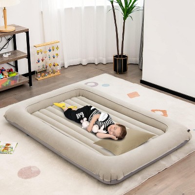 Safstar Inflatable Toddler Travel Bed, Kids Air Mattress Set w/Electric Pump, 4 Sides Safety Bumper & 2-in-1 Multifunctional Design