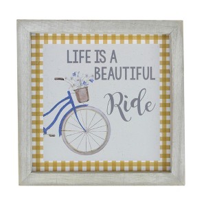 Northlight 7" Blue And White Vintage Bicycle "Life Is A Beautiful Ride" Plaid Accent Wall Decor - 1 of 4
