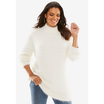Roaman's Women's Plus Size Eyelash Mockneck Sweater