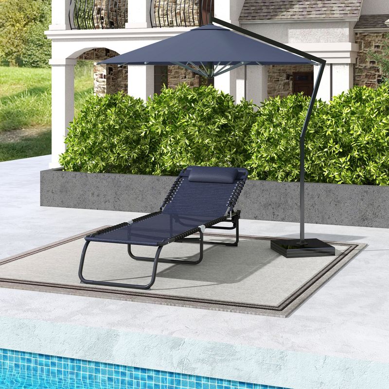 Folding Chaise Lounge Pool Chair with 4-Position Reclining Back, Pillow, Breathable Mesh & Bungee Seat, 3 of 12