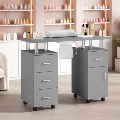 Professional Nail Desk with Built-in Electric Dust Extractor, Locking Wheels, Wrist Support, 4 Drawers & Cabinet