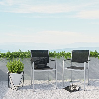 Shore 35'' Silver Black Aluminum Outdoor Dining Chair Set