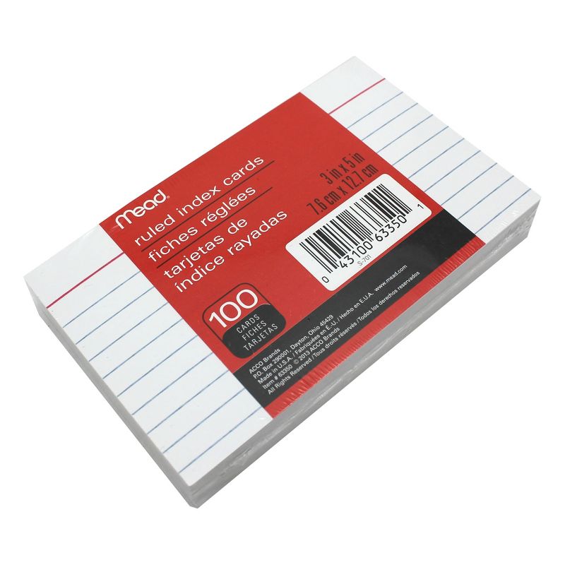 Mead® Index Cards, Ruled, 3" x 5", 100 Per Pack, 12 Packs, 2 of 3