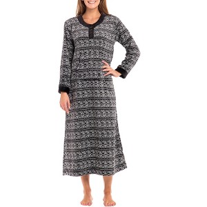 ADR Women's Plush Fleece Nightgown Woman, Long Cozy Kaftan with Pockets, Plaid & Solid Colors - 1 of 3