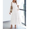 Women Casual Long Sleeve V Neck Elastic Waist Lightweight Maxi Wedding Guest Dress Pockets - 3 of 4