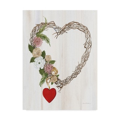 Rustic Valentine Heart Wreath Canvas Print in White Frame