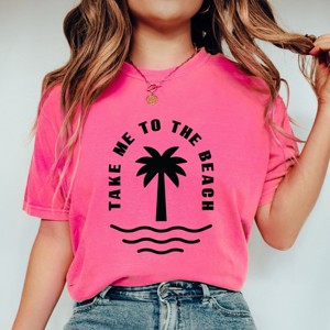 Simply Sage Market Take Me To The Beach Palm Tree Garment Dyed Tee - S - Crunchberry - 1 of 4