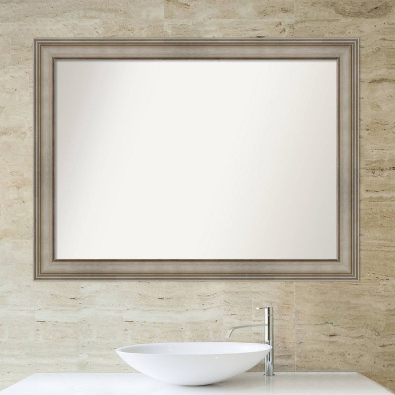 44&#34; x 33&#34; Non-Beveled Mezzanine Antique Narrow Wood Bathroom Wall Mirror Silver - Amanti Art, 5 of 11