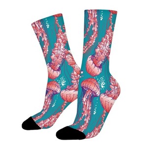 Jellyfish Sting Women Printed Crew Socks Funny Funky Socks Soft Polyester Novelty Gifts for Artists Men - 1 of 1