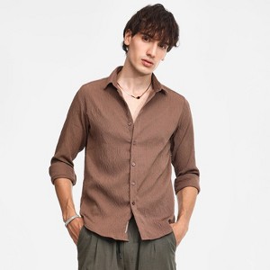 Campus Sutra Men Men's Ash Brown Veined-Textured Shirt - 1 of 4