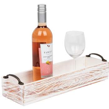 Mind Reader 16" Long Rustic Wooden Rectangular Serving Trays with Handles for Serving Wine, White