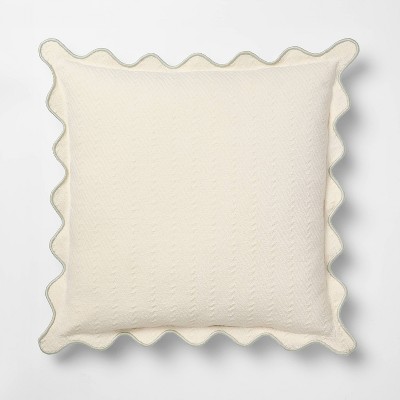 Square Herringbone w/ Scalloped Edge Cream and Army Green   - Threshold™ Designed with Studio McGee