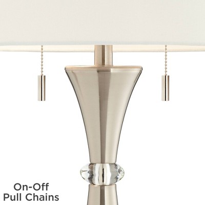 Rachel 28" Silver Metal Concave Column Table Lamps with White Drum Shades, Set of 2