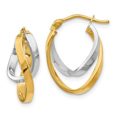 Black Bow Jewelry 14k Two Tone Gold Double Freeform Hoop Earrings, 17mm (5/8 Inch)