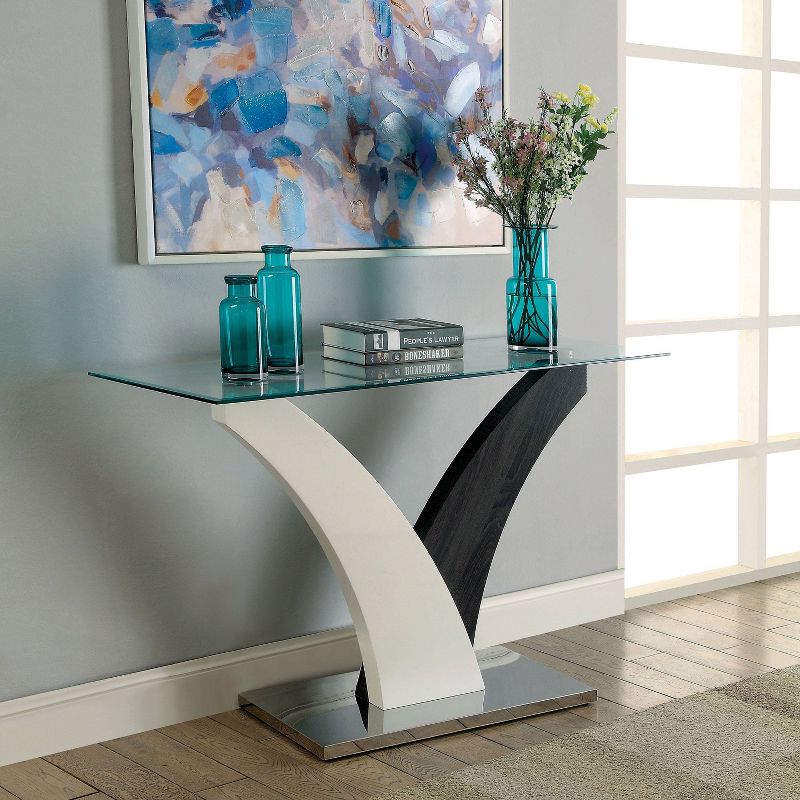 Niessa Contemporary Sofa Table White/Dark Gray/Chrome - HOMES: Inside + Out, 3 of 7