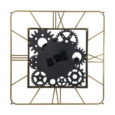 31.5" Gold Industrial Square Wall Clock with Roman Numerals