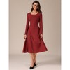 INSPIRE CHIC Women's Knit Midi A-Line Drawstring Back Square Neck Long Sleeve Dresses - 4 of 4