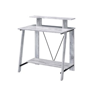 INFURNIC Desks Antique White and Black Writing Desk with Upper Shelf and V-Shaped Metal Backing, Grey, 32.5"*18.5"*35.5" - 1 of 4