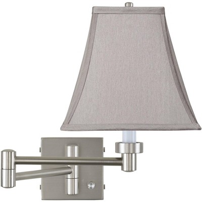 Possini Euro Design Modern Swing Arm Wall Lamp Brushed Nickel Plug-In Light Fixture Pewter Gray Square Shade for Bedroom Bedside