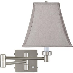 Possini Euro Design Modern Swing Arm Wall Lamp Brushed Nickel Plug-In Light Fixture Pewter Gray Square Shade for Bedroom Bedside - 1 of 3