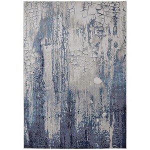 HomeRoots 4' X 6' Ivory and Blue Abstract Power Loom Distressed Non Skid Area Rug - 1 of 3