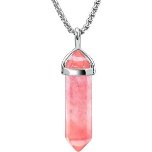 Crystal Healing Necklace for Women, Hexagonal Gemstone Pendant on 18" Steel Chain - 1 of 4