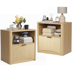 Nightstand Set of 2, 22.8" Wide with Drawer and Storage, Mid Century Modern Nightstand, Fluted Nightstand for Bedroom Sofa Office - 1 of 4
