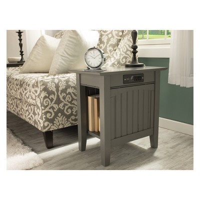 Gray Wood Chair Side Table with Charging Station