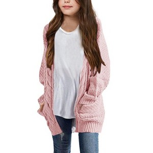 BLUEMING Girls' Oversized Chunky Knit Cardigan Jacket Front Button Thick Sweater with Snug Comfort - 1 of 4