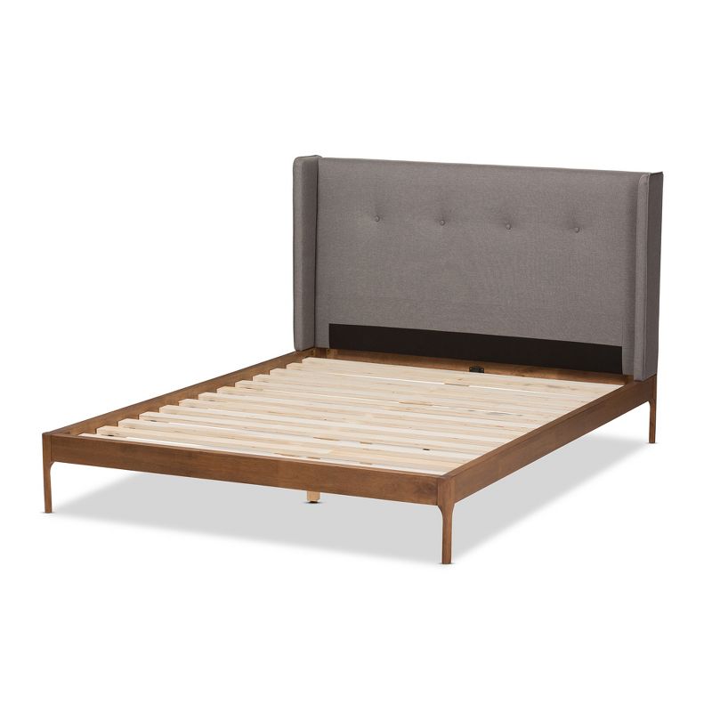 Brooklyn Mid Century Modern Walnut Wood Fabric Upholstered Platform Bed - Baxton Studio, 5 of 11
