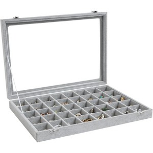 30-Grid Velvet Jewelry Tray with Clear Lid, Stackable Display Case with Removable Organizer - 1 of 4