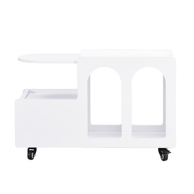 VYNXARIA Mobile End Table , Lockable Wheels - Cream Style Side Table Featuring Storage Drawer, 11.8 Inch with Multi-Layer Storage, Living Room,White