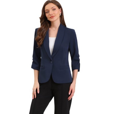 Allegra K Women 3/4 Sleeve Shawl Lapel Pocket Single Button Office Work Blazer