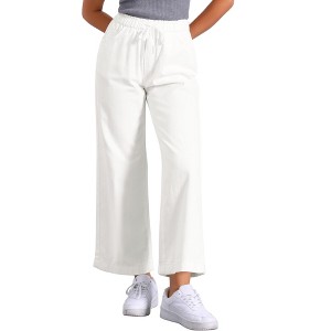 INSPIRE CHIC Women's Drawstring Elastic Waist Wide Legs Jeans Casual Denim Pants - 1 of 4