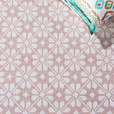 Ivory and Light Pink Hand-Knotted Synthetic Area Rug