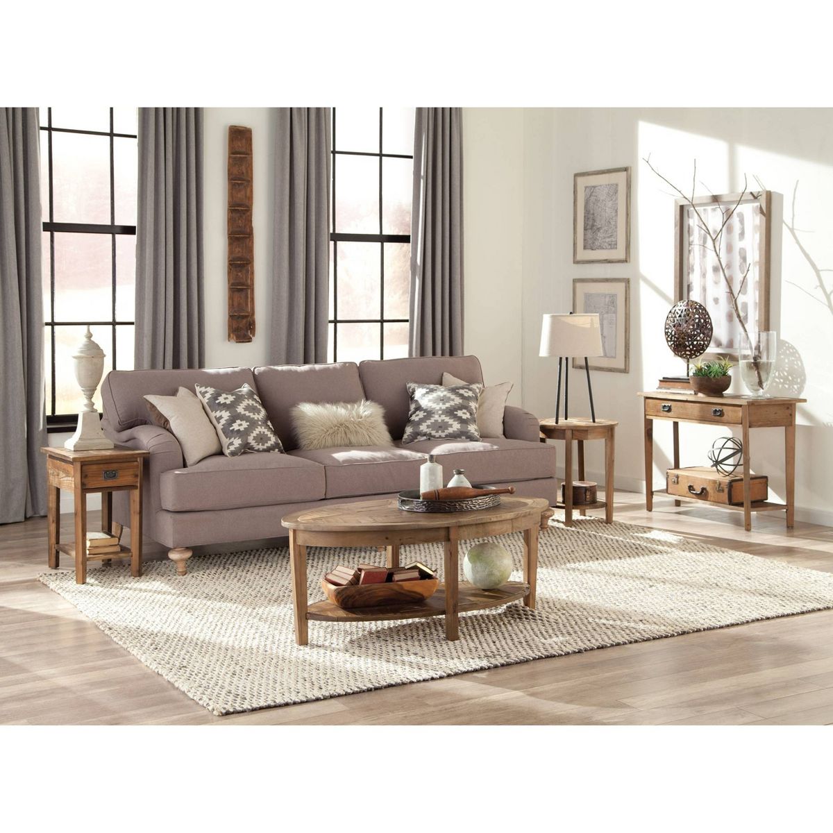 Alaterre Revive 48-inch Oval Coffee Table with Storage Shelf for Living Room Décor, Natural - thumbnail 5