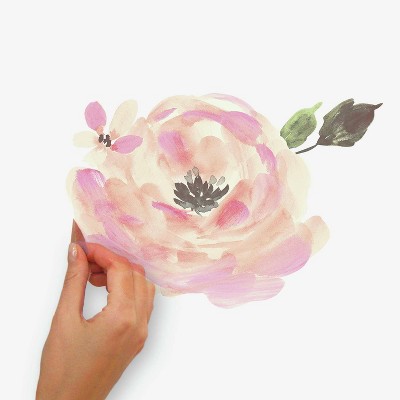 Floral Blooms Pink and Green Vinyl Peel and Stick Wall Decals