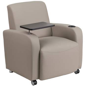 Flash Furniture LeatherSoft Guest Chair with Tablet Arm, Front Wheel Casters and Cup Holder