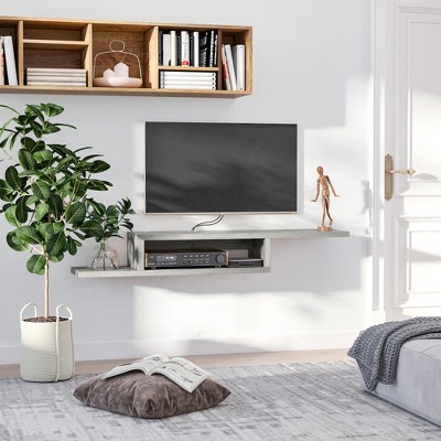 Gray MDF Wall Mounted Floating Media Console Shelf