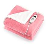 Costway 60''x50'' Electric Heated Blanket Throw w/10 Heat & 9 Hours Time Settiings Pink/Grey