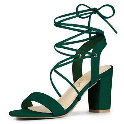 Allegra K Women's Back to College Lace Up Block High Heels Sandals