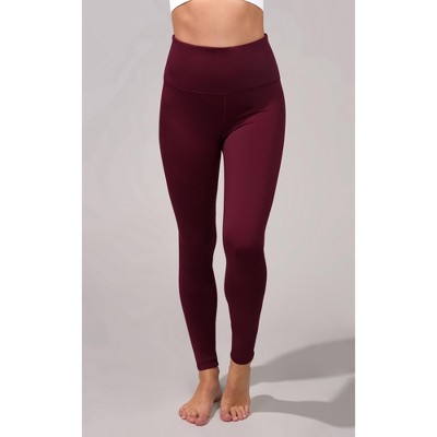 90 Degree By Reflex High Waist Fleece Lined Leggings with Side Pocket -  Yoga Pants - Dark Cherry with Pocket - Small