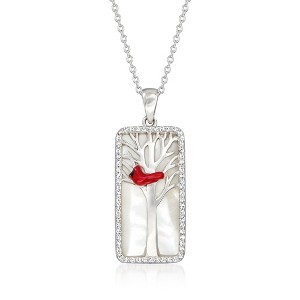 Ross-Simons Mother-Of-Pearl and 0.30 ct. t.w. White Topaz Cardinal Pendant Necklace With Multicolored Enamel in Sterling Silver - 1 of 4