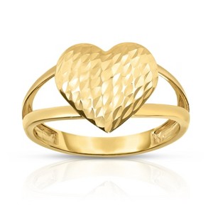 10k Yellow Gold Diamond Cut Heart Women's Ring - 1 of 3