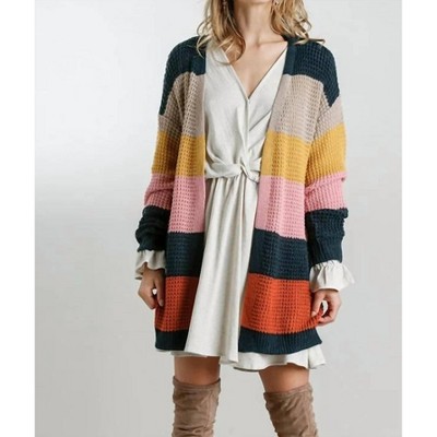 Women's Multicolored Knit Open Striped Cardigan - umgee