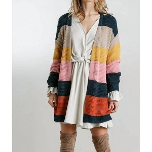 Women's Multicolored Knit Open Striped Cardigan - umgee - 1 of 4