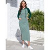 Women's Stripe Hoodie Dress Long Sleeve Side Slit Sweatshirts Maxi Dresses with Front Pocket - 3 of 4