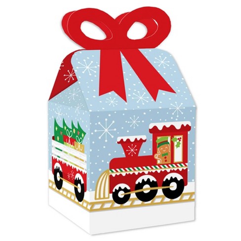 Big Dot Of Happiness Christmas Train - Square Favor Gift Boxes - Holiday Party Bow Boxes - Set